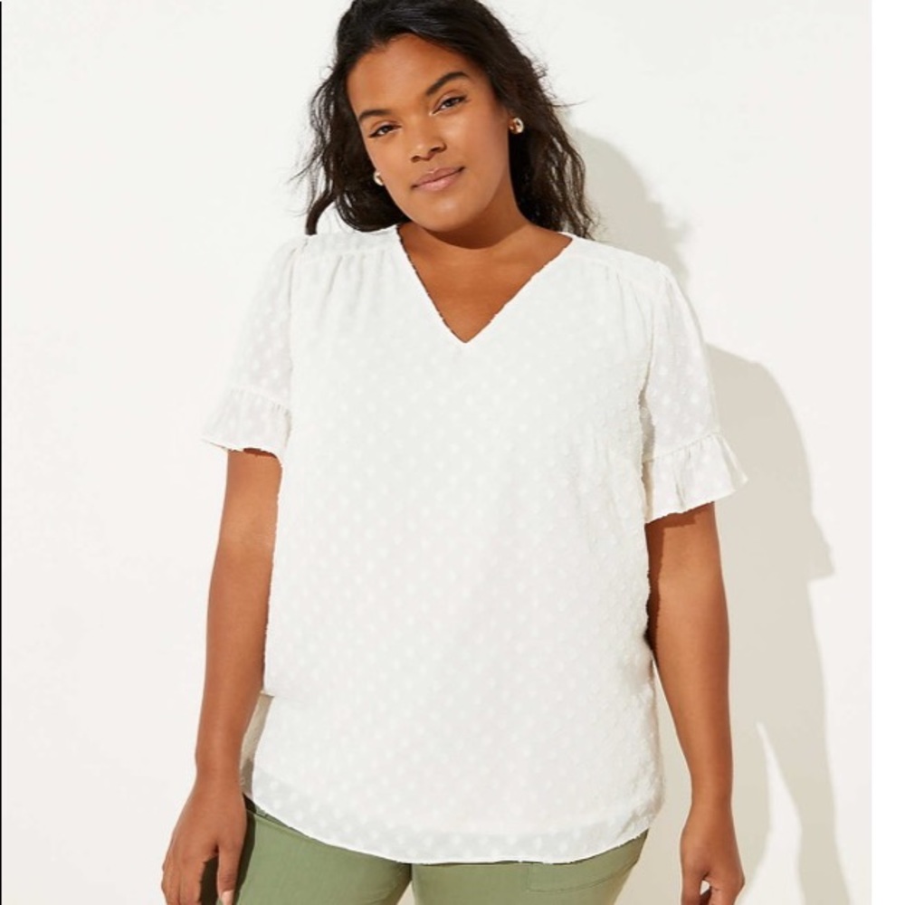 LOFT Diamond Textured Ruffle Sleeve Top, NWT
